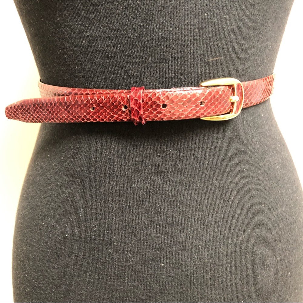 Collectif Red Genuine Snakeskin & Leather Belt Med - Picture 2 of 3